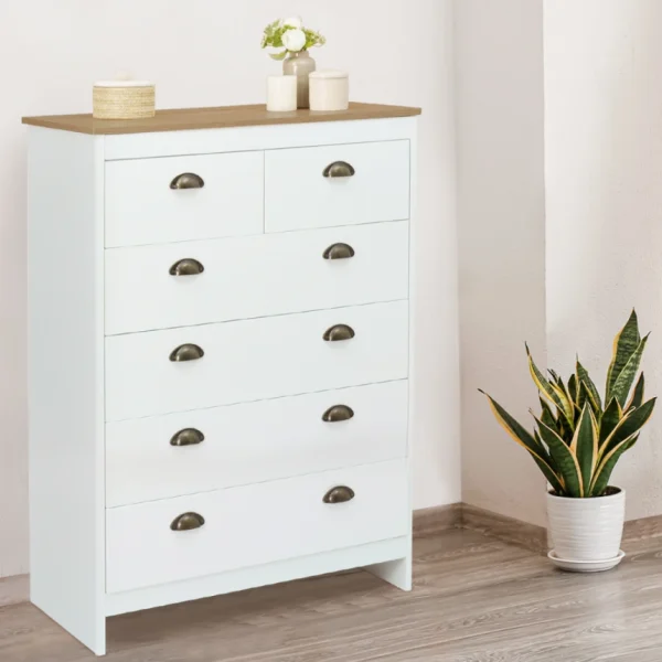 Idmarket Commode 6 Tiroirs Vintage ISIS Bois Et Blanc qualité supérieure 1