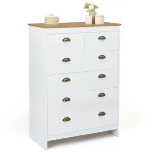 Idmarket Commode 6 Tiroirs Vintage ISIS Bois Et Blanc qualité supérieure 9