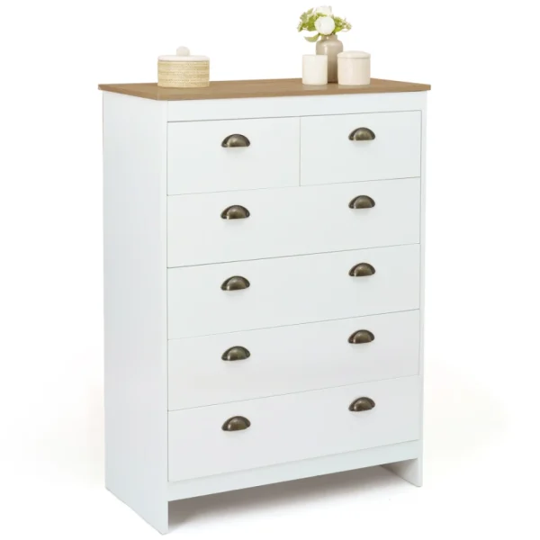 Idmarket Commode 6 Tiroirs Vintage ISIS Bois Et Blanc qualité supérieure 3