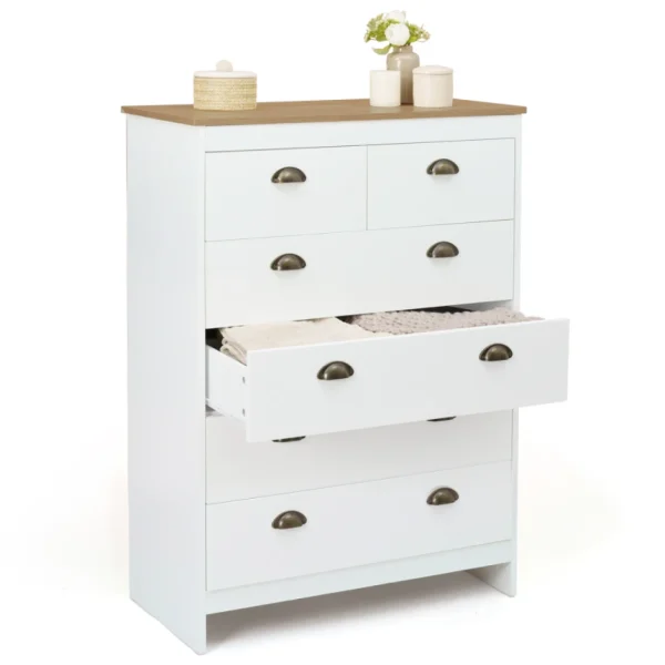 Idmarket Commode 6 Tiroirs Vintage ISIS Bois Et Blanc qualité supérieure 4