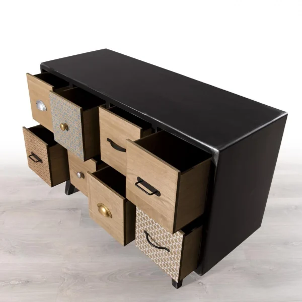 en solde MACABANE Commode 8 Tiroirs Pin Noir Mat Koh-Kong 4