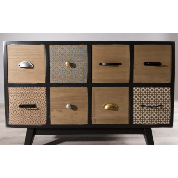 en solde MACABANE Commode 8 Tiroirs Pin Noir Mat Koh-Kong 5