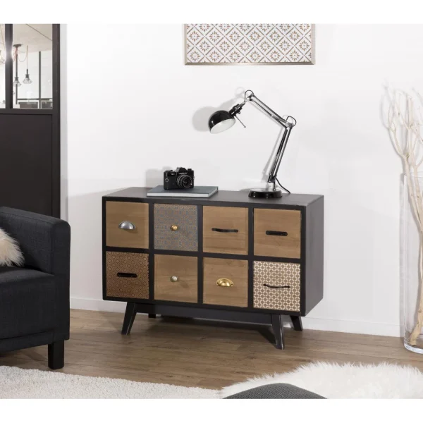 en solde MACABANE Commode 8 Tiroirs Pin Noir Mat Koh-Kong 6