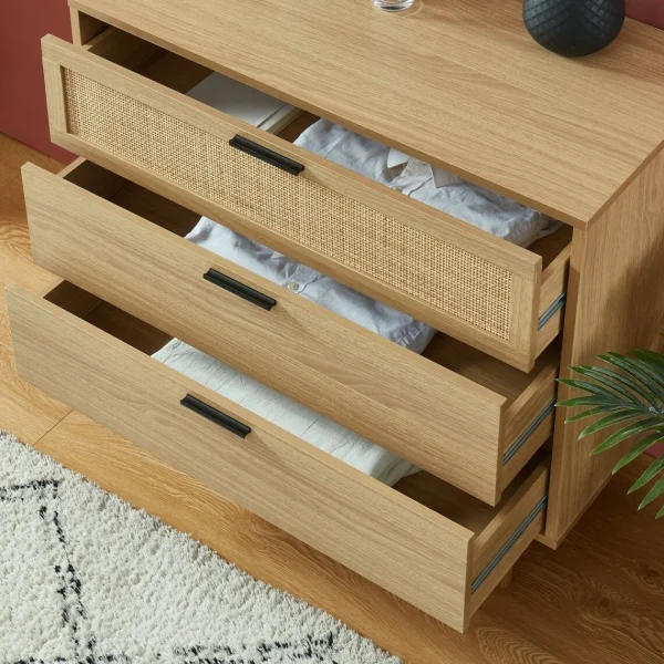 Baita Commode AMANA Cannage Et Décor Bois 3 Tiroirs – L80cm dernière tendance 4