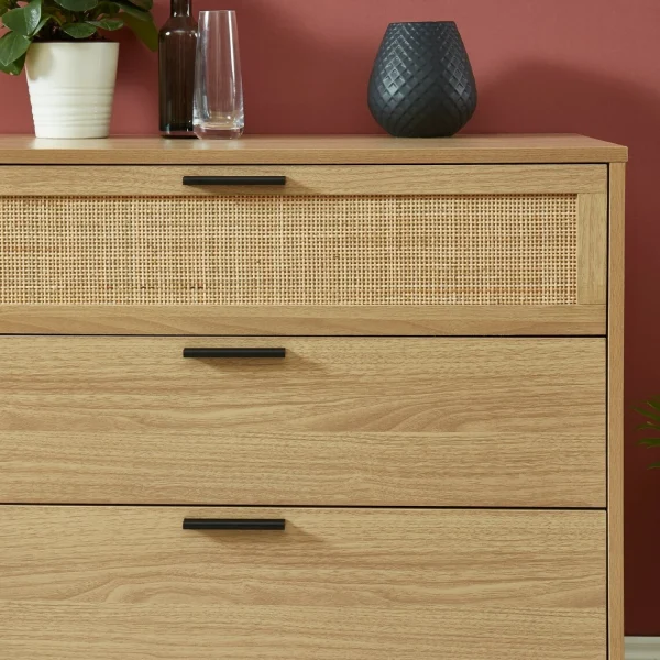Baita Commode AMANA Cannage Et Décor Bois 3 Tiroirs – L80cm dernière tendance 6