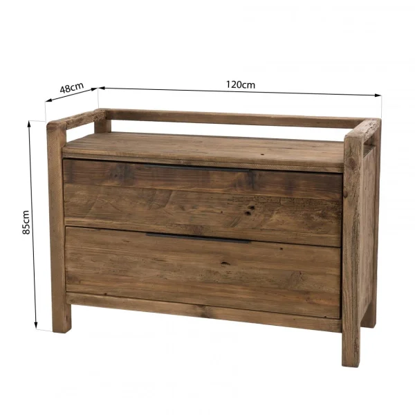 MACABANE Commode ANDRIAN 2 Tiroirs Bois Pin Recyclé à prix promos 13