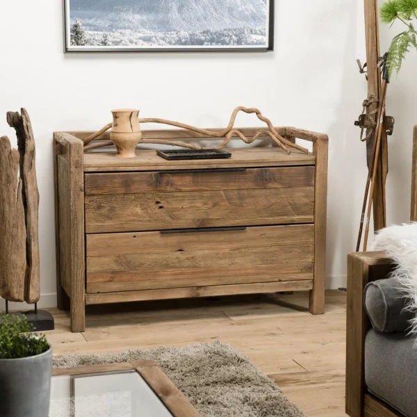 MACABANE Commode ANDRIAN 2 Tiroirs Bois Pin Recyclé à prix promos 3