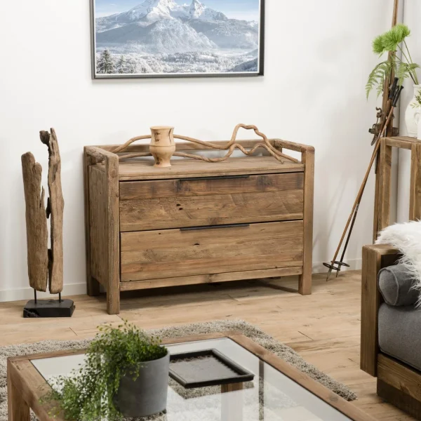 MACABANE Commode ANDRIAN 2 Tiroirs Bois Pin Recyclé à prix promos 1