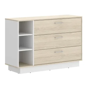 site en ligne Vente-unique Commode 3 Tiroirs Et 3 Niches – Coloris : Naturel Et Blanc – LEANDRE 11