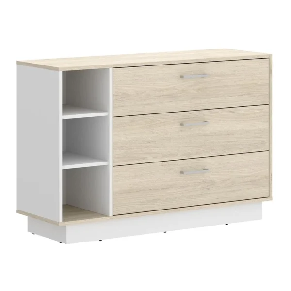 site en ligne Vente-unique Commode 3 Tiroirs Et 3 Niches – Coloris : Naturel Et Blanc – LEANDRE 4