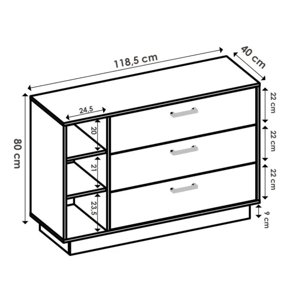 site en ligne Vente-unique Commode 3 Tiroirs Et 3 Niches – Coloris : Naturel Et Blanc – LEANDRE 5