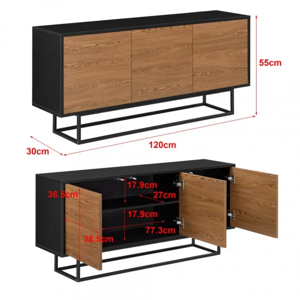 Commode Boxholm 55 X 120 X 30 Cm Noir Effet Bois Foncé [en.casa] site pas cher 5