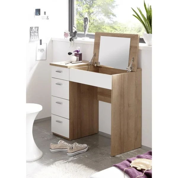 belle Pegane Commode Coiffeuse En MDF Coloris Chêne Sonoma , Blanc- Longueur 90 X… 1