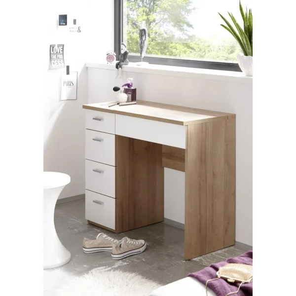 belle Pegane Commode Coiffeuse En MDF Coloris Chêne Sonoma , Blanc- Longueur 90 X… 3