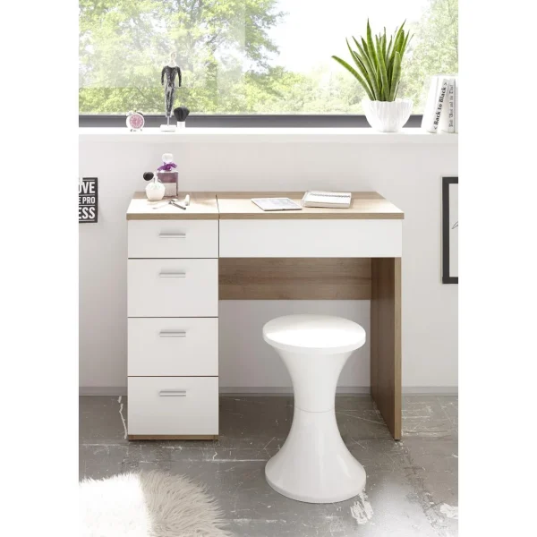 belle Pegane Commode Coiffeuse En MDF Coloris Chêne Sonoma , Blanc- Longueur 90 X… 4