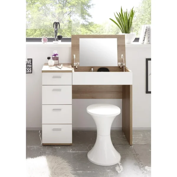 belle Pegane Commode Coiffeuse En MDF Coloris Chêne Sonoma , Blanc- Longueur 90 X… 5