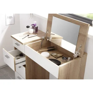 belle Pegane Commode Coiffeuse En MDF Coloris Chêne Sonoma , Blanc- Longueur 90 X… 15