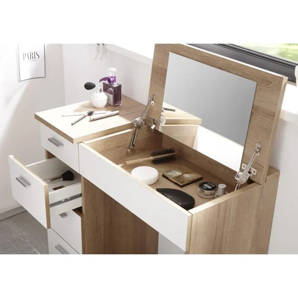 belle Pegane Commode Coiffeuse En MDF Coloris Chêne Sonoma , Blanc- Longueur 90 X… 6