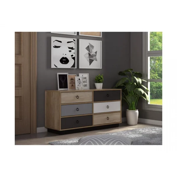 jusqu'à Vente-unique Commode KRYPTON – 6 Tiroirs – Coloris : Chêne, Blanc Et Gris 1