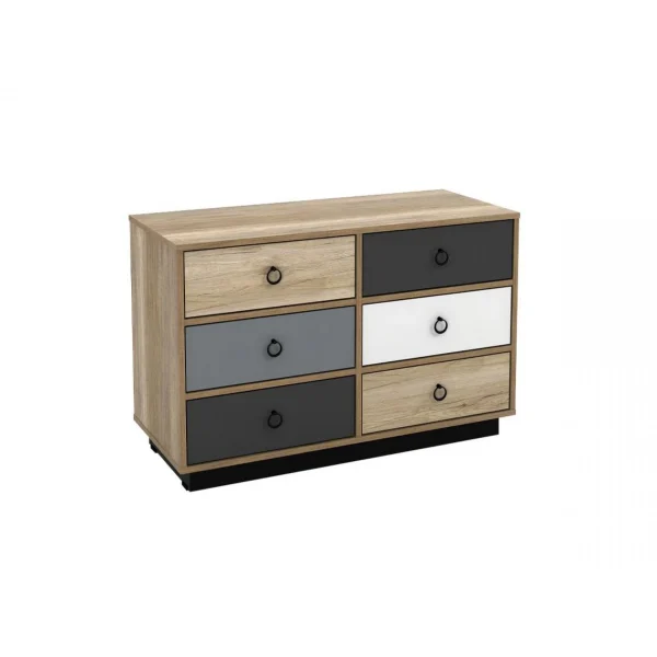 jusqu'à Vente-unique Commode KRYPTON – 6 Tiroirs – Coloris : Chêne, Blanc Et Gris 3