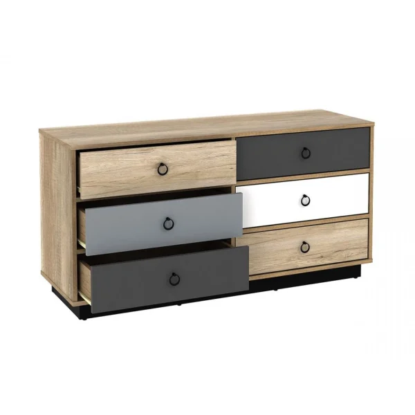 jusqu'à Vente-unique Commode KRYPTON – 6 Tiroirs – Coloris : Chêne, Blanc Et Gris 4