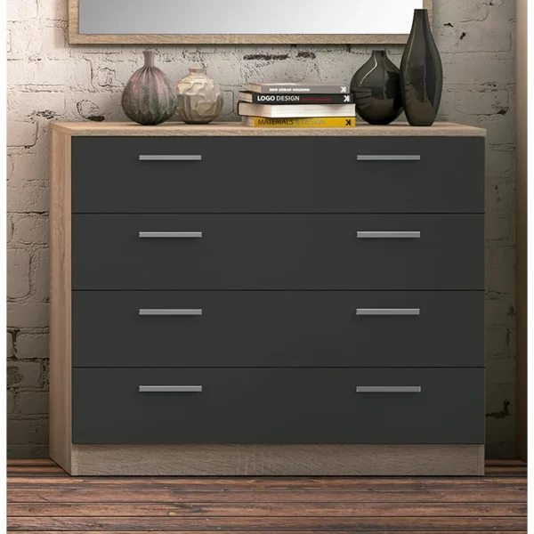 dernières Pegane Commode, Meuble De Rangement Coloris Chêne Cambrian, Graphite – Longu… 1