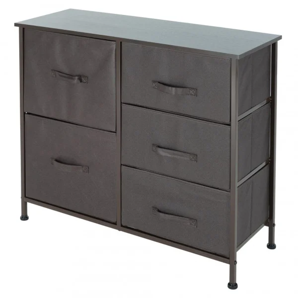 qualité supérieure Ml-design Commode Meuble De Salon 5 Tiroirs Tissu Gris Cadre Marron 80x30x70 Cm … 1