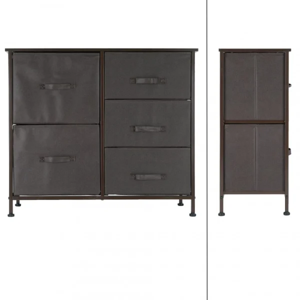 qualité supérieure Ml-design Commode Meuble De Salon 5 Tiroirs Tissu Gris Cadre Marron 80x30x70 Cm … 3