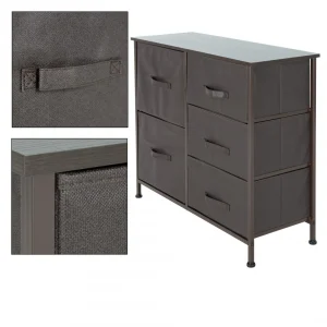 qualité supérieure Ml-design Commode Meuble De Salon 5 Tiroirs Tissu Gris Cadre Marron 80x30x70 Cm … 11