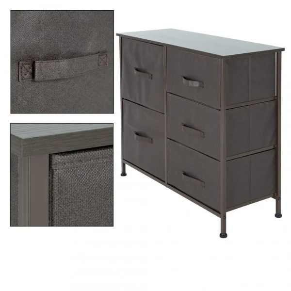 qualité supérieure Ml-design Commode Meuble De Salon 5 Tiroirs Tissu Gris Cadre Marron 80x30x70 Cm … 4