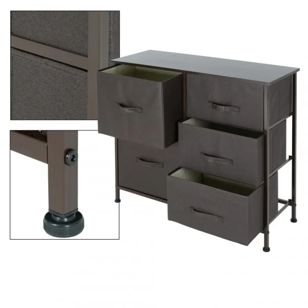qualité supérieure Ml-design Commode Meuble De Salon 5 Tiroirs Tissu Gris Cadre Marron 80x30x70 Cm … 5