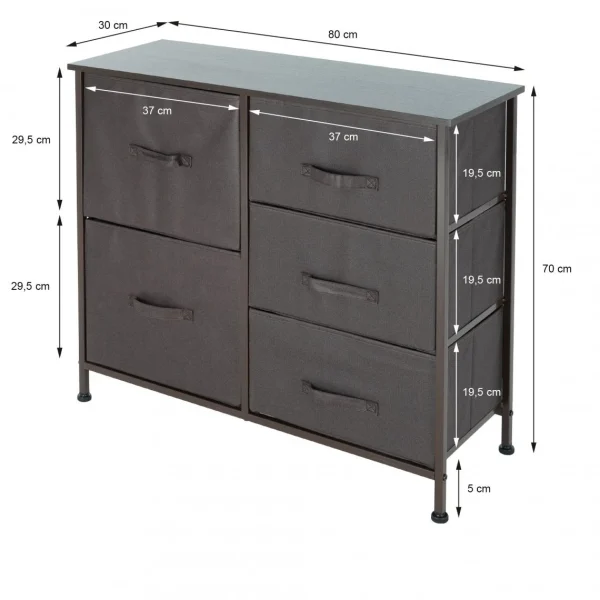 qualité supérieure Ml-design Commode Meuble De Salon 5 Tiroirs Tissu Gris Cadre Marron 80x30x70 Cm … 6