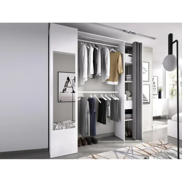 à prix imbattables Vente-unique Dressing Avec Rideau Et 1 Porte – Avec Miroir – L177 Cm – Blanc Et Gr… 1