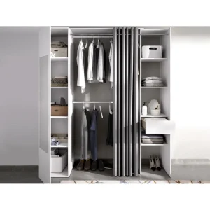 à prix imbattables Vente-unique Dressing Avec Rideau Et 1 Porte – Avec Miroir – L177 Cm – Blanc Et Gr… 9