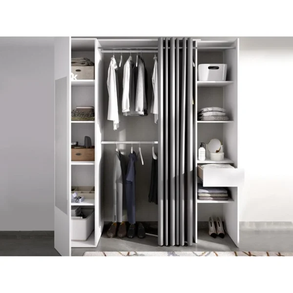 à prix imbattables Vente-unique Dressing Avec Rideau Et 1 Porte – Avec Miroir – L177 Cm – Blanc Et Gr… 3