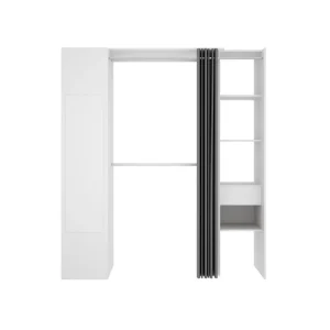 à prix imbattables Vente-unique Dressing Avec Rideau Et 1 Porte – Avec Miroir – L177 Cm – Blanc Et Gr… 11