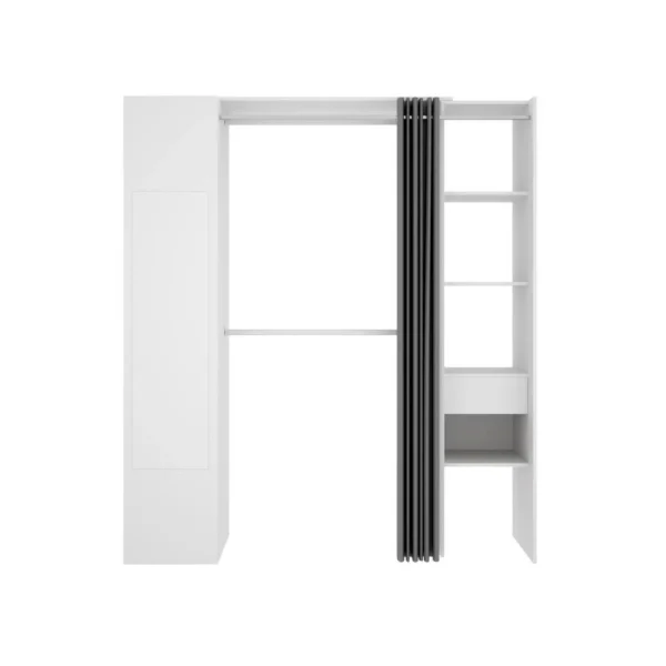 à prix imbattables Vente-unique Dressing Avec Rideau Et 1 Porte – Avec Miroir – L177 Cm – Blanc Et Gr… 4