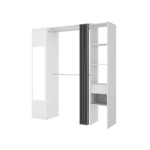 à prix imbattables Vente-unique Dressing Avec Rideau Et 1 Porte – Avec Miroir – L177 Cm – Blanc Et Gr… 13
