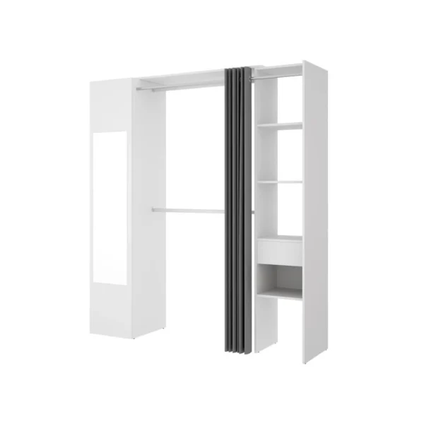 à prix imbattables Vente-unique Dressing Avec Rideau Et 1 Porte – Avec Miroir – L177 Cm – Blanc Et Gr… 5