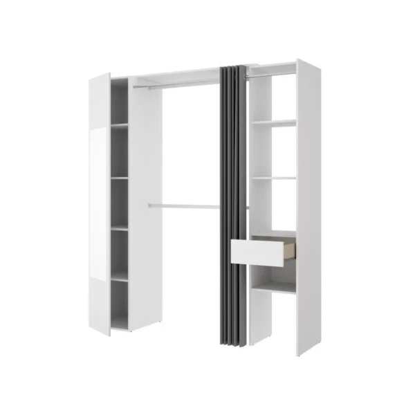 à prix imbattables Vente-unique Dressing Avec Rideau Et 1 Porte – Avec Miroir – L177 Cm – Blanc Et Gr… 6