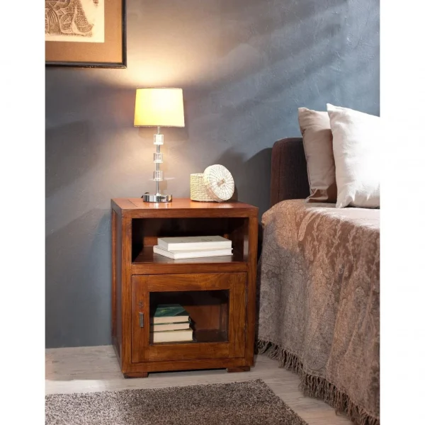 en ligne MACABANE Chevet 1 Niche 1 Porte Vitrée En Bois Mindi – Unique 3