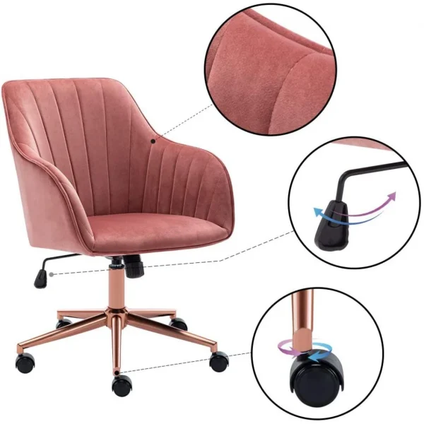 des prix incroyables Decoshop26 Fauteuil Chaise De Bureau Pivotante Design En Velours Rose Structure M… 4