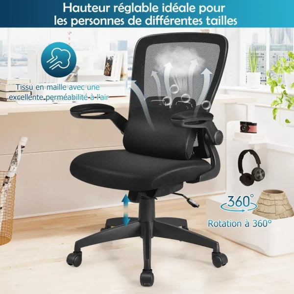 beauté Costway Fauteuil De Bureau Chaise Ergonomique Pivotante En Maille Avec Support… 3