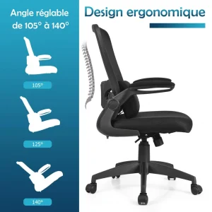 beauté Costway Fauteuil De Bureau Chaise Ergonomique Pivotante En Maille Avec Support… 13