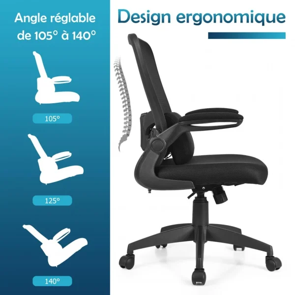 beauté Costway Fauteuil De Bureau Chaise Ergonomique Pivotante En Maille Avec Support… 5
