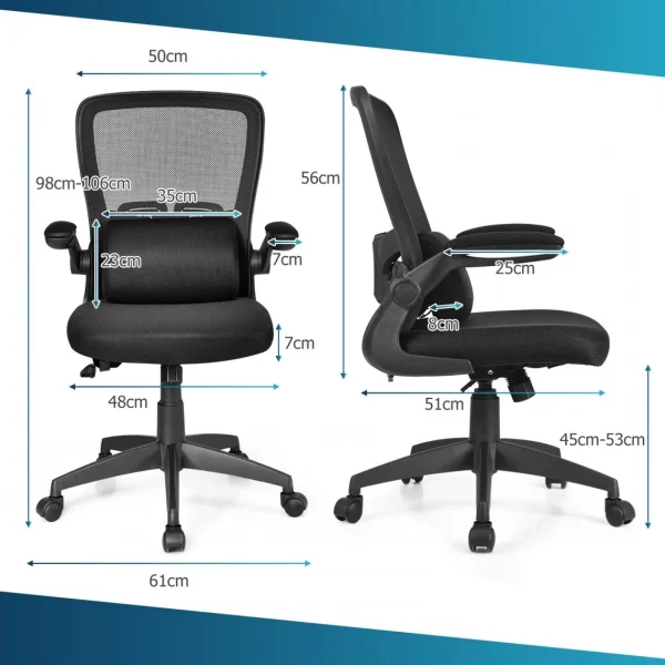 beauté Costway Fauteuil De Bureau Chaise Ergonomique Pivotante En Maille Avec Support… 6