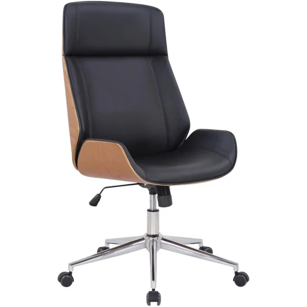 Decoshop26 Fauteuil De Bureau Dossier Haut Avec Roulettes Similicuir Noir Et Bois… Satisfait ou Remboursé 1