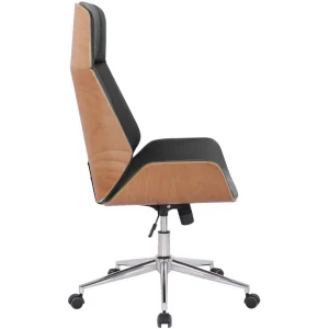 Decoshop26 Fauteuil De Bureau Dossier Haut Avec Roulettes Similicuir Noir Et Bois… Satisfait ou Remboursé 11