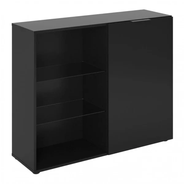 FMD Commode Avec 1 Porte Et étagère Ouverte Noir prix pas cher 3