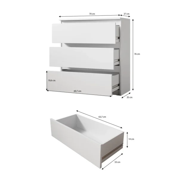 site pas cher Furnix Commode / Meuble De Rangement ARENAL Avec 3 Tiroirs 70 X 37 X 7… 4
